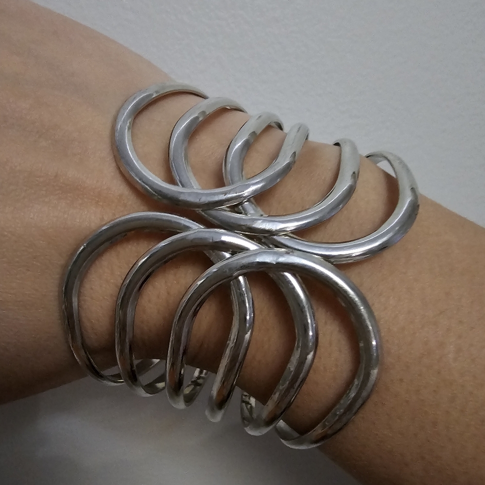Statement Silver Coil Cuff Bracelet - image 2
